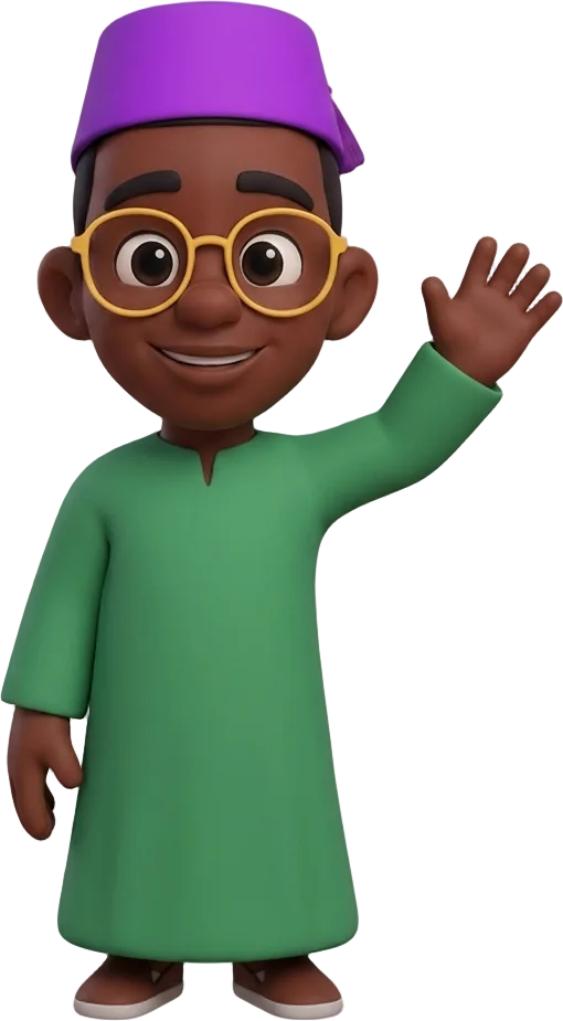Tariq in a galabeya, waving