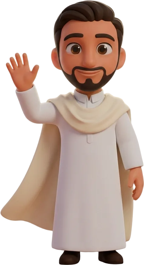 Samir in a kandura, greeting