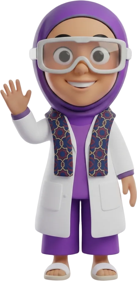 Yara with a patterned scarf, waving