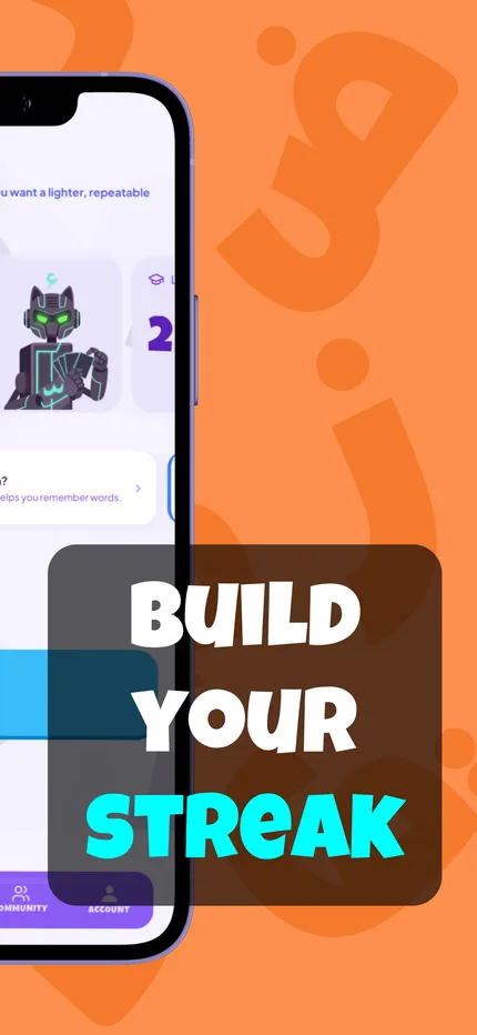 ArabyBuddy App Store screenshot reading “Build your streak”, beside the practice screen